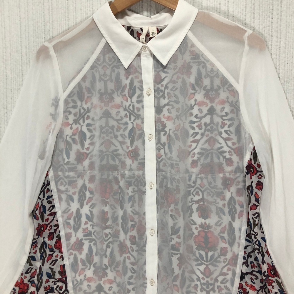 Frenchi Women's Sheer Floral Print‎ Blouse Shirt Top Size L
